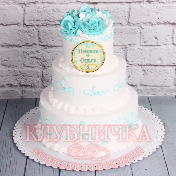 Свадебный торт "Бирюзовые розы" 1400 руб/кг